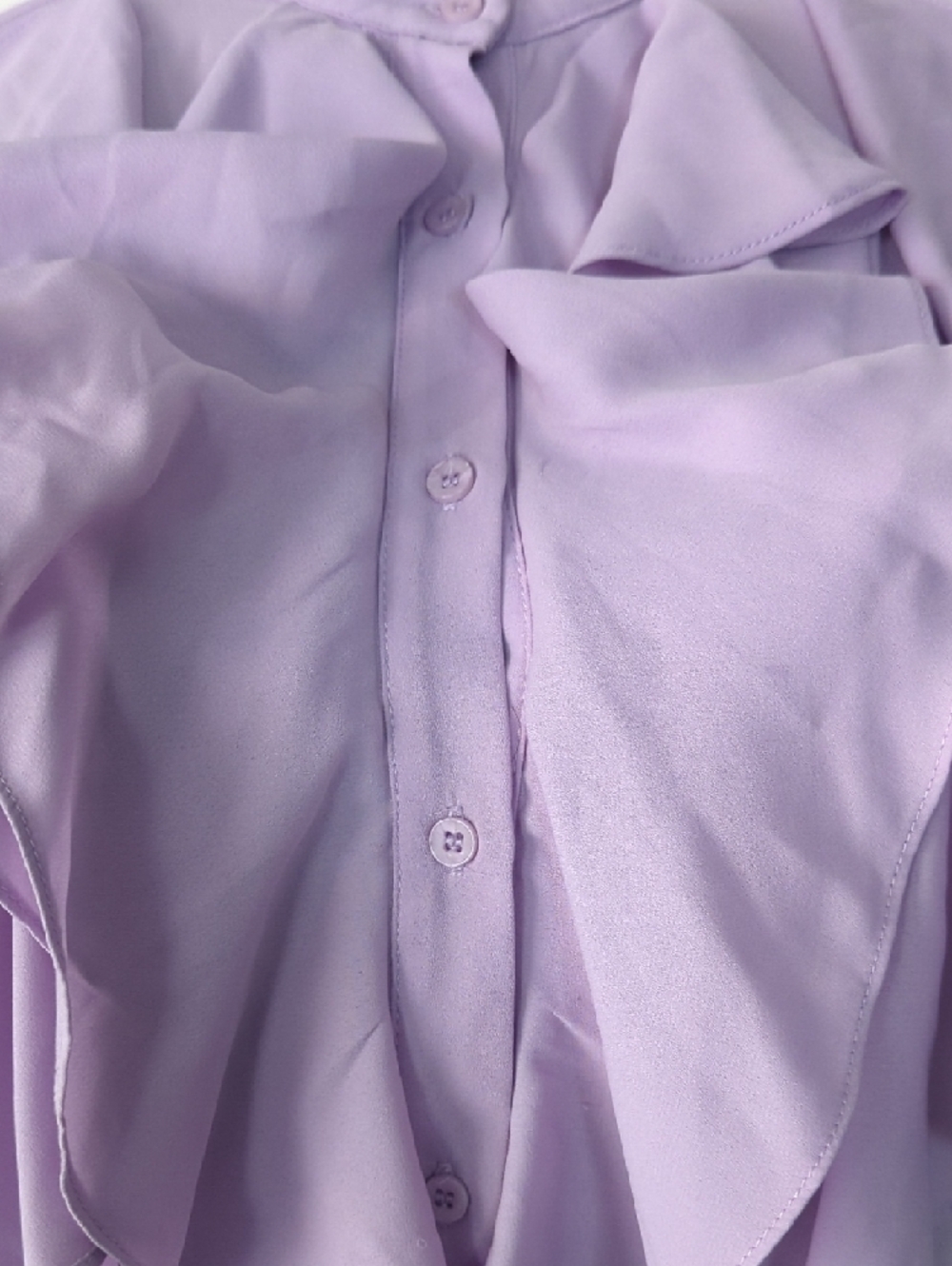 Lavender Ruffle Front Mandarin-Collar Blouse - Picture 5 of 7